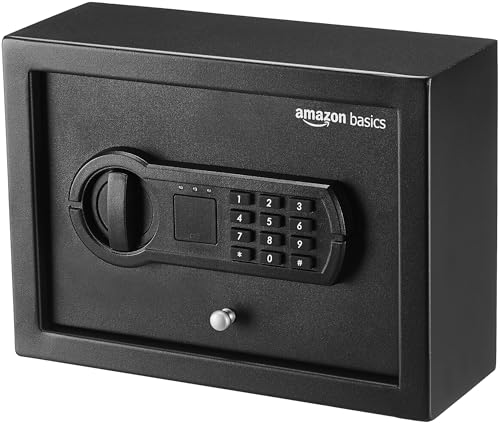 Amazon Basics Safe, klein, schlank, für Schreibtischschublade, mit programmierbarem Elektronisches Kombinationsschloss, schwarz, 30 cm B x 21.8 cm T x 11.2 cm H