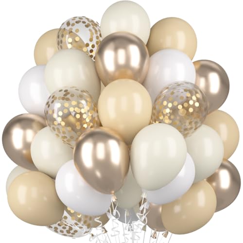 Luftballons Beige Sandweißer, 60 Stück Champagner Gold Mattes Weiß Helium Ballon, Aprikose Creme Weiss Nude Gold Konfetti Latex Ballons für Boho Geburtstag Hochzeit Frauen Abschluss Party Babyparty