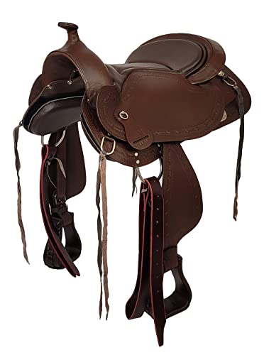 A&M Reitsport Baumloser Westernsattel Portland aus geöltem Büffelleder mit Klettkissen, Größe:17 Zoll