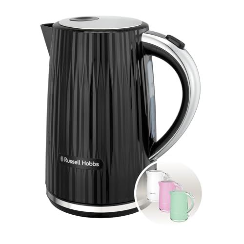 Russell Hobbs Wasserkocher [1,7L 2400W] Eden Schwarz, Edelstahlakzente (herausnehmbarer Kalkfilter,Deckelöffnung per Knopfdruck,Wasserstandsanzeige, leuchtender Schalter, BPA frei) Teekocher 27361-70