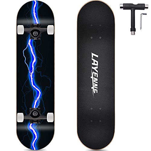 Skateboard Blitz, 31 x 8 Zoll,8-lagiges Ahornbrett, An beiden Enden symmetrisch geneigt,Geeignet für Jungen, Mädchen, Jugendliche, Straße, Erwachsene, Anfänger (Blau)