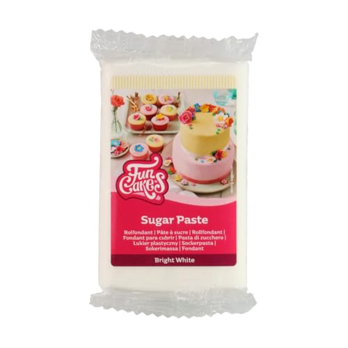 FunCakes Rollfondant Bright White: Einfach zu verwenden, glatt, flexibel, weich und biegsam, perfekt zum Dekorieren von Kuchen, halal, koscher und glutenfrei, 250 g