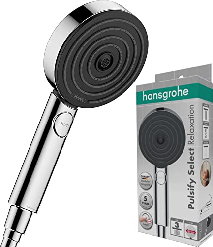 hansgrohe Pulsify Select S - Duschkopf, Handbrause mit 3 Strahlarten (Relaxation Version), runde Duschbrause (105 mm), Brausekopf mit Antikalk-Funktion, Chrom, 24110000