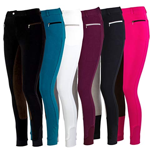 RL24 - Kinder-Reithose Flex Basicline | Reiterhose für Mädchen & Jungen | 3/4 Besatz aus Wildlederimitat | hautfreundlich, atmungsaktiv & elastisch | Reitleggings in Schwarz/Dunkelbraun Größe 158