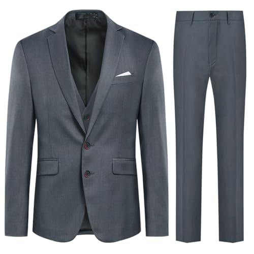 Allthemen Herren Anzug 3 Teilig Herrenanzug Slim Fit Business Anzüge Modern Sakko Weste Hose für Hochzeit Grau L