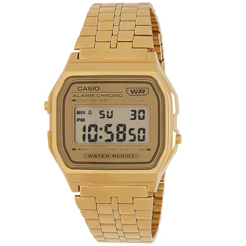 Casio Unisex Quartz Armbanduhr, 37.00mm Gehäusegröße mit Gold digital Zifferblatt und Gold Metallarmband Armband A158WETG-9AEF