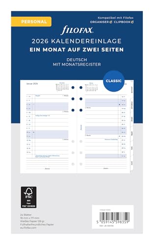Filofax Kalender Personal 1Mo./2S. tabbed (deutsch)2026