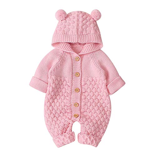 Odizli Neugeborene Baby Mädchen Jungen Kleidung Langarm Gestrickt Kapuze Strampler Body Overall Jacke Frühchenkleidung Erstausstattung Babysachen Set Herbst Winter Babykleidung Rosa 0-6 Months