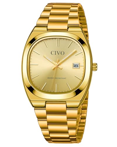 CIVO Uhren Herren Edelstahl Armbanduhr: Casual Analog Quarz Herren Uhr mit Leuchtend Datum - Business Wasserdicht Gold Uhren für Männer