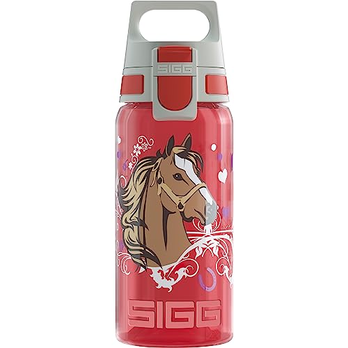 SIGG - Trinkflasche Kinder - Viva One Horses - Für Kohlensäurehaltige Getränke Geeignet - Auslaufsicher - Spülmaschinenfest - BPA-frei - Sport & Schule - Rot mit Pferden - 0,5L