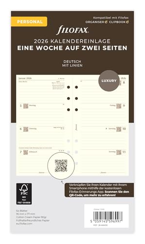 Filofax Kalender Personal 1 Woche auf 2 Seiten cotton cream(deutsch)2026