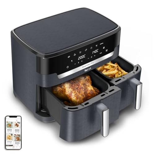 Tefal Dual Easy Fry XXL Heißluftfritteuse 11 L – Airfryer mit 2 Kammern (Doppelkammer), 7 Programme, 2700 W, digitales Display, Extra-Crisp Technologie, fettarm frittieren, energiesparend EY942B