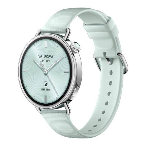 XIAOMI Watch S4 41mm Smartwatch – Edelstahlgehäuse, Ultraleicht, 150+ Sportmodi, präzise Menstruationszyklus-Vorhersage, Sicherheits-Notruffunktion, Fluorkautschuk-Armband (Mintgrün)