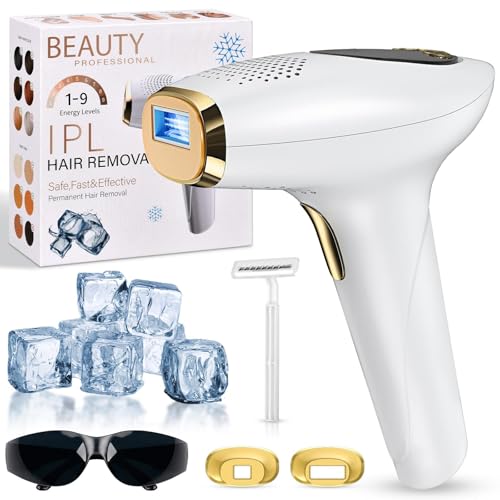 NIKYJM IPL Geräte Haarentfernung Laser mit Kühlfunktion, 3 Erweiterte Funktionen HR/SC/RA, 9 Energiestufen, 999,999 Lichtimpulse Laser Haarentfernun für Männer/Frauen/Gesicht/Bikini/Körper (Weiß)