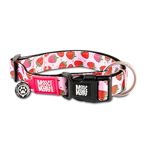 Max & Molly Gotcha! Hundehalsband Halsband Hund mit Smart ID, gepolstertes Neopren Halsband mit Design für große Hunde, wasserdicht, bequem, verstellbar, Strawberry Dream, L
