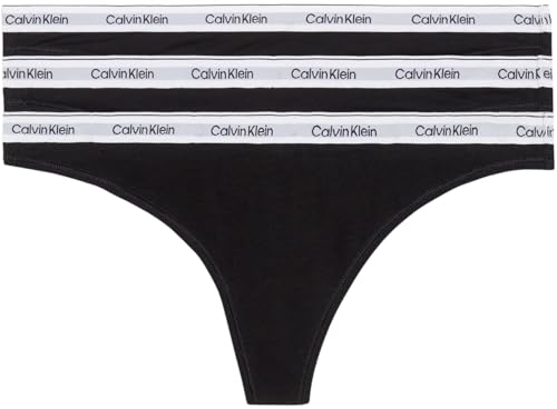 Calvin Klein Damen 3er Pack Strings Thong Unterwäsche, Schwarz (Black/Black/Black), S