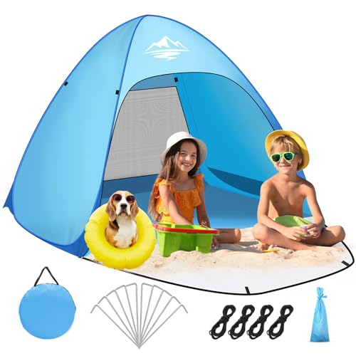 Purebox Strandmuschel Pop Up 1-3 Personen/3-4 Personen Modelle, Pop Up Strandmuschel mit UV Schutz, UPF 50+ Strandzelt, Automatisches Tragbarer Strandzelt Wurfzelt für Familie Camping Garten Strand