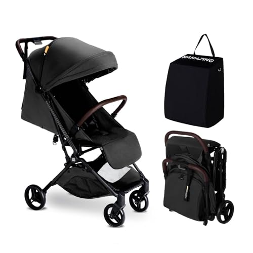 MAMAZING Baby Reise Buggy Kinderwagen für 6M-4 Jahre bis 22kg,Handgepäck Geeignet Klein zusammenklappbar Buggy Flugzeug mit Einhändig faltbares Design, leicht & kompakt (5,26kg) aus Kohlefaser-Schwarz