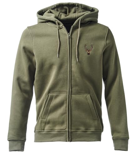 Baddery Jägerjacke Herren - Hirsch (Bestickt) - Jagdjacke Männer - Geschenk für Jäger - Kleidung Jagd Zubehör (BY012 Zip-Hoodie Oliv L)