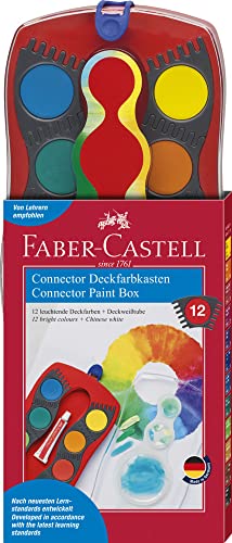 FABER-CASTELL 125030 - Farbkasten CONNECTOR mit 12 Farben, inklusive Deckweiß, Pinselfach und Namensfeld, rot, 1 Stück
