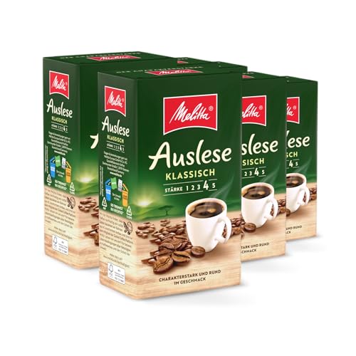 Melitta Auslese Filter-Kaffee 6 x 500g, gemahlen, Pulver für Filterkaffeemaschinen, starke Röstung, geröstet in Deutschland, im Tray