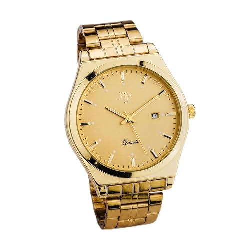 EUROtops Armbanduhr „Horus“ für Herren und Damen, goldene Uhr aus Edelstahl mit Datumsanzeige, analoges Quarz-Uhrwerk, klassisches Design
