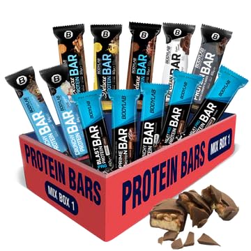 Bodylab24 Protein Bar Mix Box 1, mit 12 unterschiedlichen Proteinriegeln, Eiweißriegel zum Probieren und Verschenken, Low Carb High Protein Riegel, MHD: 02.01.2026