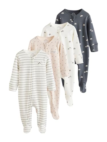 NEXT Baby Standard Strampler Zweiwege-Reißverschluss, 4 Stk. Weiß/Schwarz 56-62