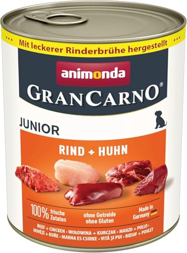 animonda GranCarno Junior Rind + Huhn (6 x 800 g), Welpenfutter für Junge Hunde, Nassfutter für Hunde mit 100% frischen, fleischlichen Zutaten, Junior Hundefutter ohne Getreide