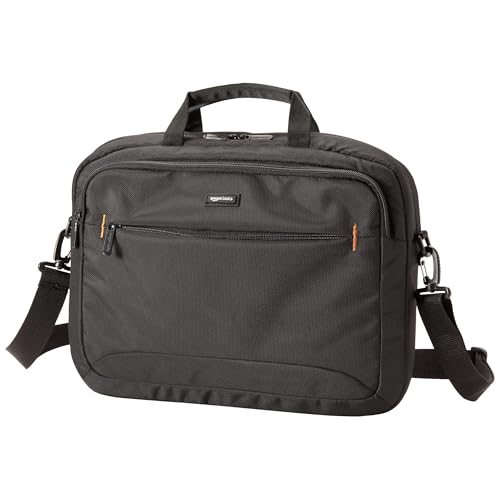 Amazon Basics kompakte Laptoptasche, Umhängetasche/Tragetasche mit Taschen zur Aufbewahrung von Zubehör, für Laptops bis zu 15,6 Zoll (39,6 cm), Schwarz, 1 Stück