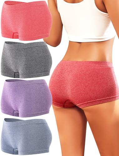 ALL OF ME 4er Pack Boxershorts Damen Boyshorts Damen Hohe Taille Hipster Unterwäsche Panties Frauen Stretch Radlerhose unter Kleid Multipack S-XL,A-4,M