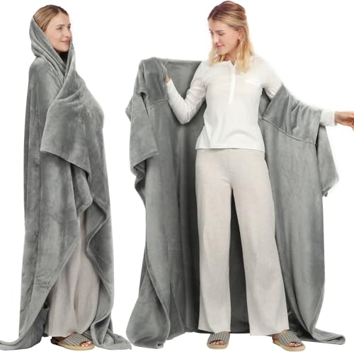 BORPEIN Tragbare Decke mit Fußabdeckung, Gemütliche Umarmung, tragbare Überwurfdecke,weich und warm für Sofaliebhaber für Frauen, Männer, Erwachsene. Einheitsgröße (Gray)