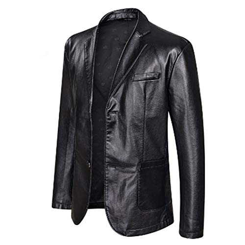 Herren Lederjacke Frühling und Herbst Winter Blazer Revers PU Kunstleder Anzug Mäntel Motorradjacke Knopf Smart Casual Biker Style Jacke,Schwarz,XXXL