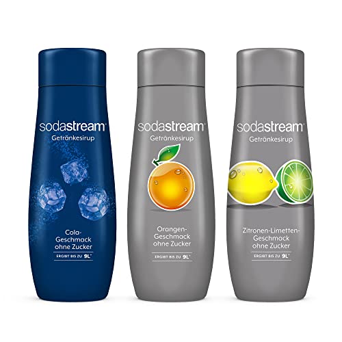 SodaStream Sirup-Bundle Cola ohne Zucker, Orange ohne Zucker, Zitrone-Limette ohne Zucker, 3x 440ml Getränkesirup für je bis zu 9 Liter Fertiggetränk