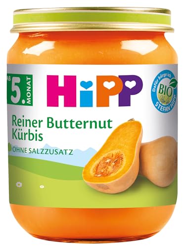 HiPP Bio Butternut-Kürbis (6 x 125g), für Babys ab 5. Monat, ohne Salzzusatz, das Gemüse-Gläschen ideal zum Beikoststart, in bester Bio-Qualität