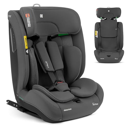 KikkaBoo i-Size i-­FLIT, Kindersitz 9-36 kg ISOFIX, Autokindersitz 76-150 cm, Gruppe 1/2/3, 15 Monate bis 12 Jahre, SPS Seitenschutz, Top Tether, Verstellbare Kopfstütze, Dunkelgrau