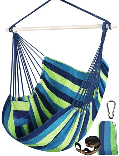 Chihee Hängesessel Schaukelstuhl Hängematte Stuhl Großer Hängesitz Patio-Rasen Entspannen Baumwollgewebe für hohen Komfort Langlebigkeit Perfekt für drinnen/außen Haus Schlafzimmer Terrasse Hof Garten