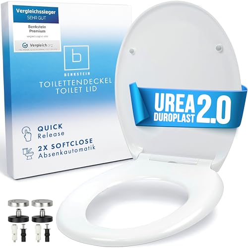 Benkstein® Toilettendeckel mit Absenkautomatik oval weiß – antibakterieller WC Sitz – Quick-Release zur einfachen Reinigung – einfache Montage – Urea-Duroplast – abnehmbar – bis 150 kg belastbar