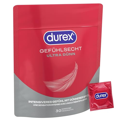 Durex Gefühlsecht Ultra Kondome – Extra dünne Spitze & mit Silikongleitgel befeuchtet – 30er Pack (1 x 30 Stück)