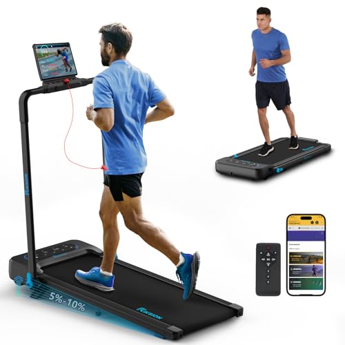 Riksion Laufband für Zuhause mit Neigung, Walking Pad bis 14 km/h, Treadmill Klappbar mit 12 Voreingestellte Programme, Elektrisches Laufband mit LED-Anzeige, Fernbedienung und App