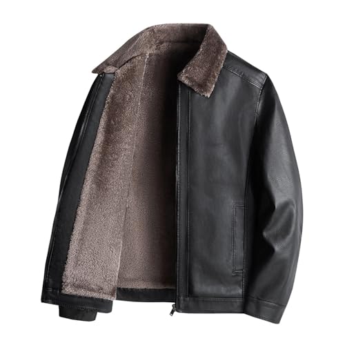 Generisch Winter Herren Pu Revers Warme Mittlere Und Ältere Business Lederjacke (Black, M)