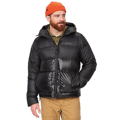 Marmot Herren Guides Down Hoody, Leichte Daunenjacke, warme Winterjacke, wasserabweisende Steppjacke, winddichte Funktionsjacke, klein packbare Outdoorjacke mit Kapuze, Black, M