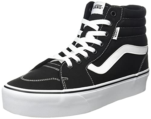 Vans Filmore Hi Plateau-Sneaker für Damen, Leinwand Schwarz Weiß, Fällt normal aus!