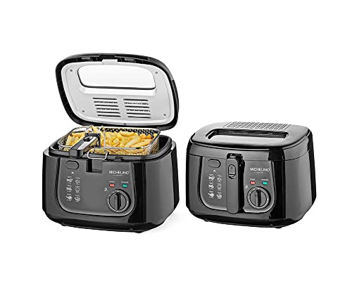 Michelino Kunststoff-Fritteuse 2,5 Liter schwarz 2 Kontrollleuchten Keramik-Antihaftbeschichteter Ölbehälter