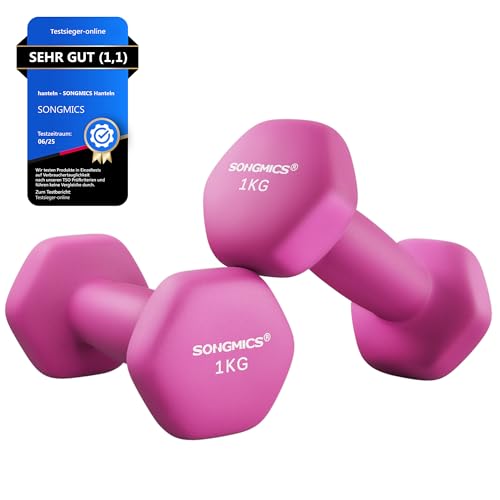 SONGMICS Kurzhantel 2 Stück 2x1 kg Hanteln Kurzhanteln Hexagon Neopren Beschichtung für Krafttraining Fitness Zuhause (Rosa) SYL902P01