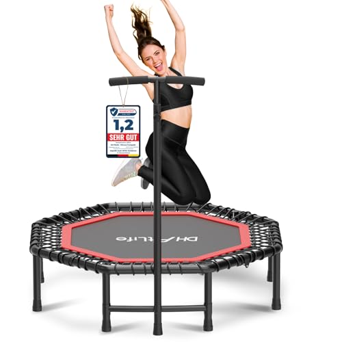 DH FitLife Fitness Indoor Trampolin klappbar ohne Installation | Ø121cm 48 Zoll Trampoline | Tragfähigkeit 150 KG | 3 verstellbare Handgriffstufen | Stabiler und leiser für Kinder u. Erwachsene