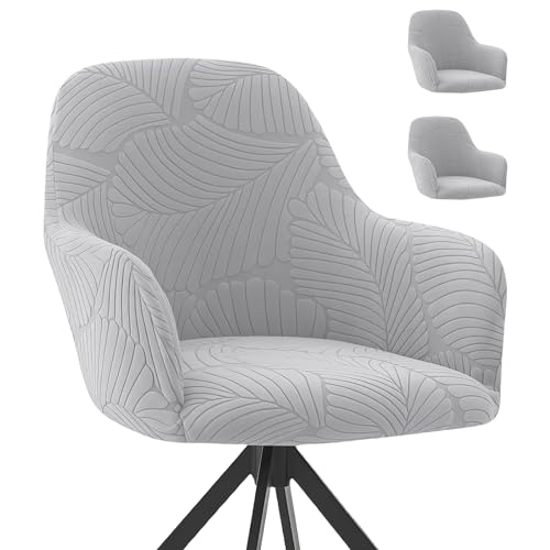 TOATELU 2 Stück Stuhlhussen mit gebogener Rückenlehne: Hochwertiges Stretch Bürostuhl Bezug, Elastischer Schonbezug mit Armlehnen, Esszimmer Stuhlhussen, für Zuhause und Hotels (Hellgrau)