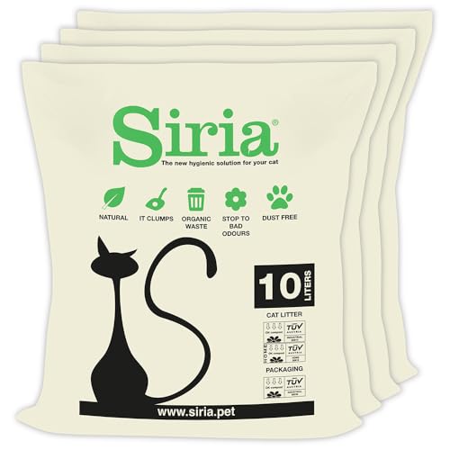 Siria 40L-Katzenstreu Klumpend und Pflanzlich-Set 4 Sack je 10 Liter