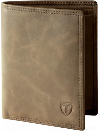 TENBST Geldbörse Herren mit RFID Schutz, Portmonee mit 15 kartenetui, Ausweisfenster & Fotofenster, Münzfach mit Knopf, 2 Geldscheinfächern, Herren Geldbörse mit Geschenkbox – Braun