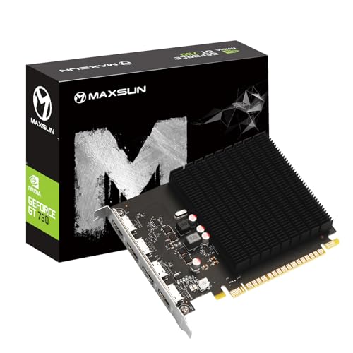 maxsun Grafikkarten GT 730 Externe Grafikkarte Nvidia GPU für Computer PC GDDR3 ITX Design PCI Express DVI-I, HDMI, VGA, 4K (4GB 4xHDMI)